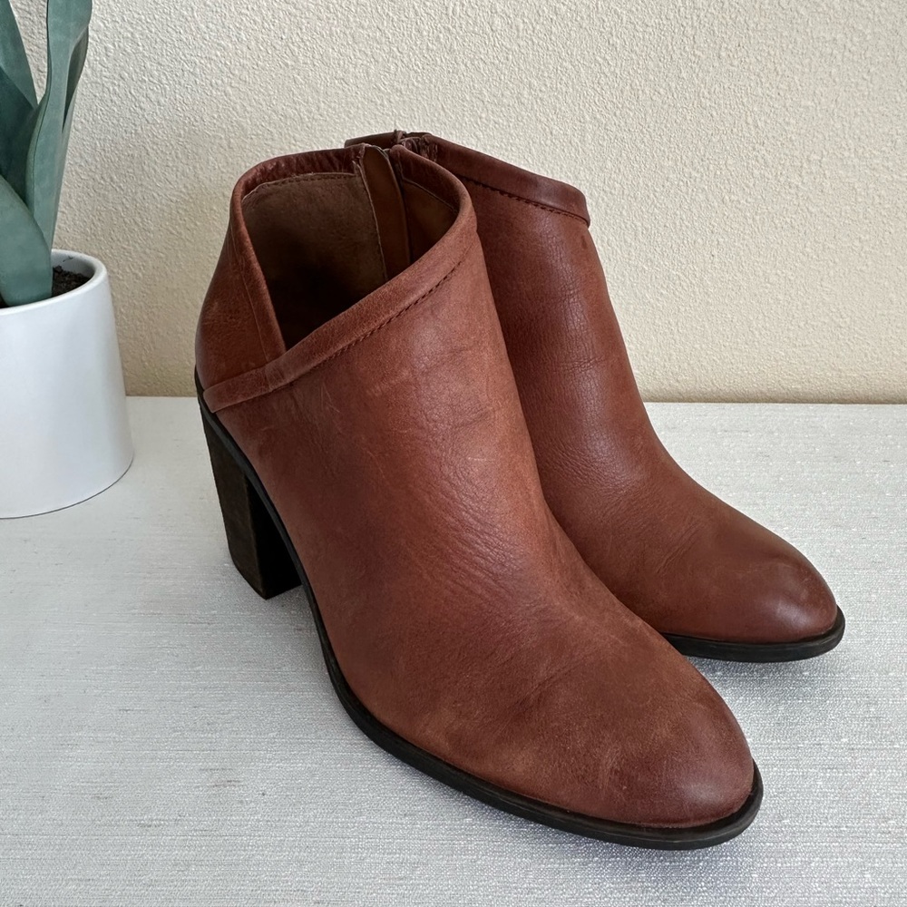 Lucky Brand Salza Brown Leather Heeled Ankle Boots Women’s 9.5M - Picture 6 of 12